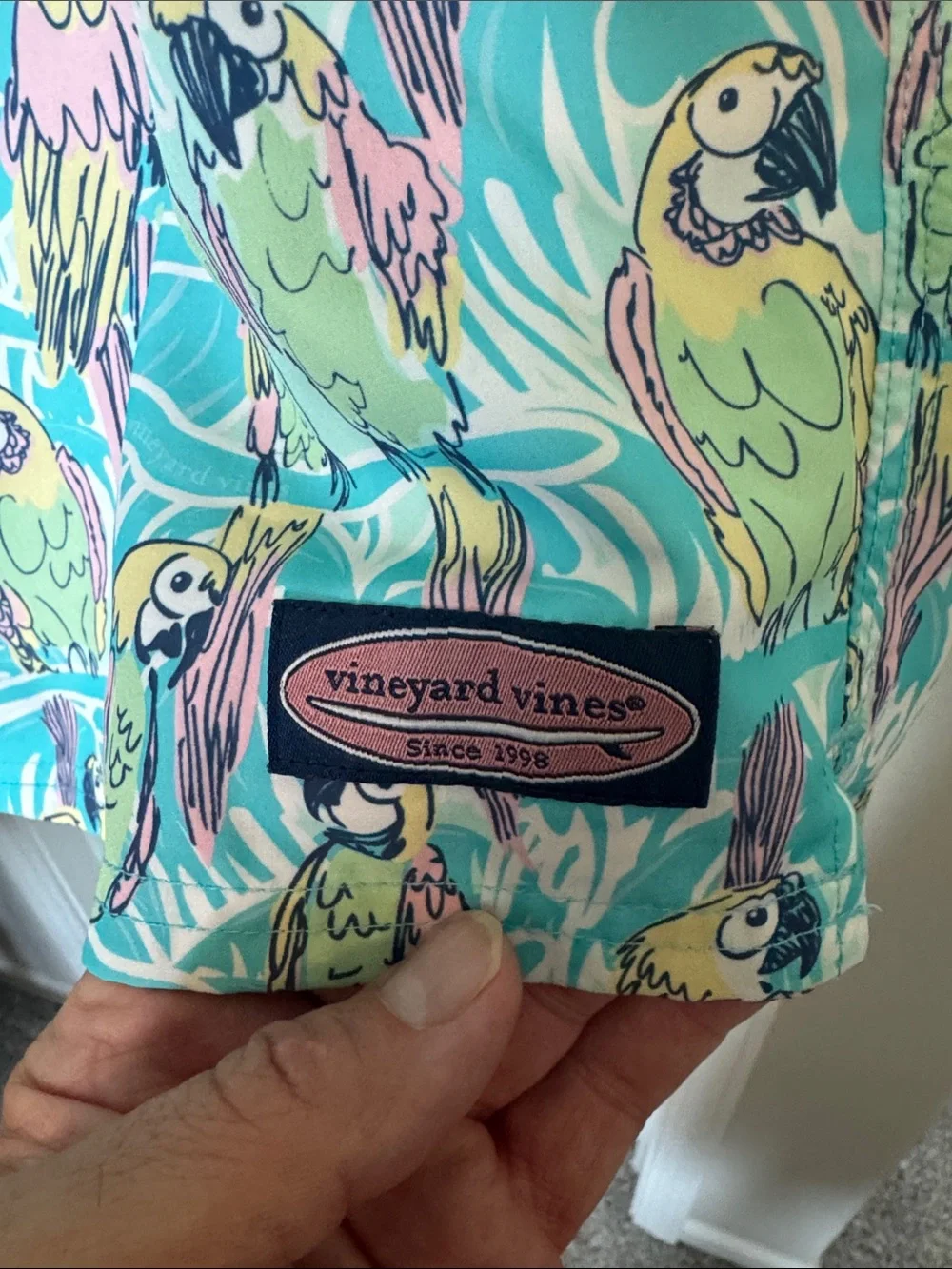 Vineyard Vines Turquoise Parrot Print Swim Trunks